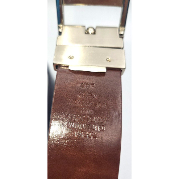 KENNETH COLE REACTION Reversible Leather Belt Black Brown Large Silver Buckle 30 - Picture 7 of 9